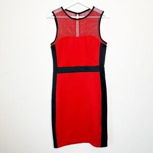 Bisou Bisou Red and Black Mesh Scuba Shift Dress 10